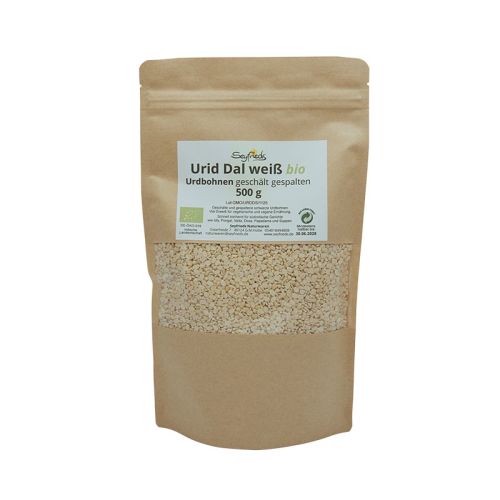 Urid Dal 500g, Bio Urid Dal blanc bio, décortiqué et fendu.   