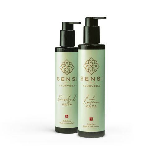 Set gel douche et lotion Vata  Set composé d'un gel douche Vata et d'une lotion Vata  Sensi Ayurveda 