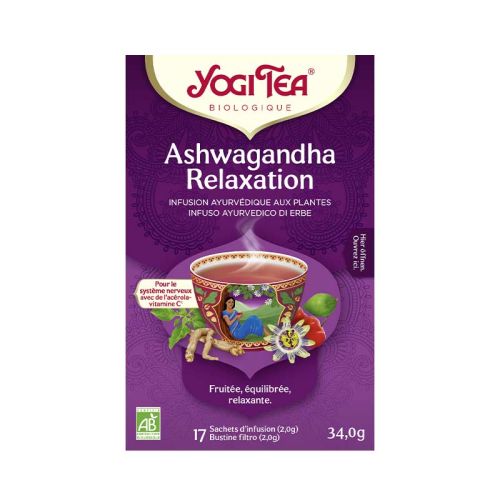 Ashwagandha Relaxation, Yogi Tea, Bio Mélange de tisanes ayurvédiques 17 Sachets de thé à 2 g / 34 g YOGI TEA® 