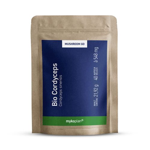 Cordyceps, Bio - Mushroom GO Nahrungsergänzungsmittel mit Bio Cordyceps und Vitamin C aus Bio Acerola 21.92 g / 40 Kapseln à 548 mg Mykoplan 