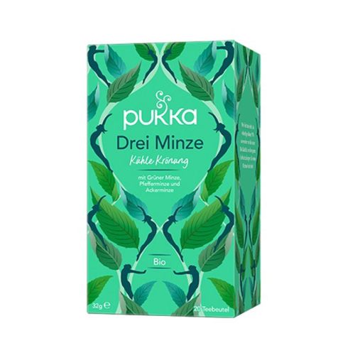 Drei Minze Tee, Bio Erfrischender Bio-Kräutertee aus Pfefferminze, grüner Minze und Ackerminze  Pukka 