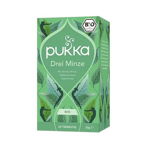 Infusion au Trois Menthes, bio Infusion biologique rafraîchissante de menthe poivrée, menthe verte et menthe des champs 20 sachets / 32g Pukka 