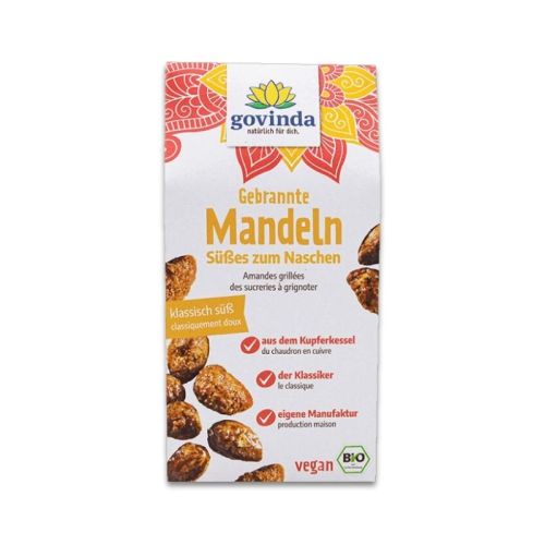 Amandes grillées, bio  Amandes avec sucre de canne brut  Govinda 