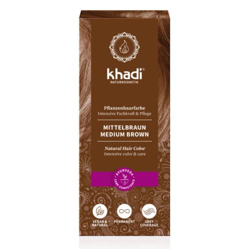 Pflanzenhaarfarbe, mittelbraun, BDIH Pflanzenhaarfarbe zum Anrühren 100 g Khadi 