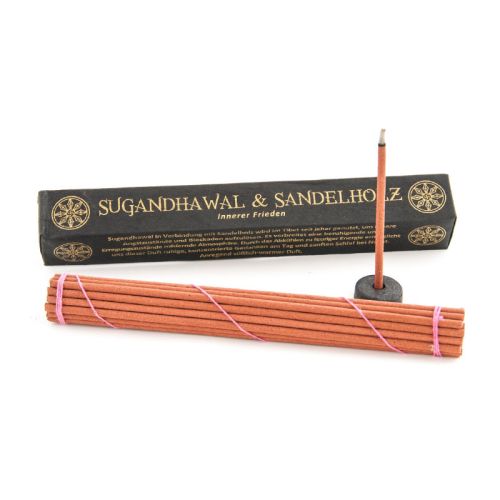 Sugandhawal & Sandelholz - Tibetan Line Räucherstäbchen 35 g / 27 Räucherstäbchen + 1 Keramikhalter Berk 