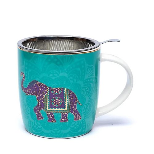Tasse à thé avec passoire «Eléphant indien» Tasse à thé en porcelaine 1 pièce / 400 ml  