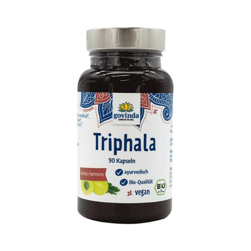 Triphala, Bio Nahrungsergänzungsmittel mit ayurvedischen Pflanzenteilen 90 Kapseln / 45 g Govinda 