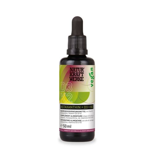 Vitamin D3 + K2 50ml Complément alimentaire à base d’huile de chanvre, d’astaxanthine, de vitamines D3 et K2   NATURKRAFTWERKE 
