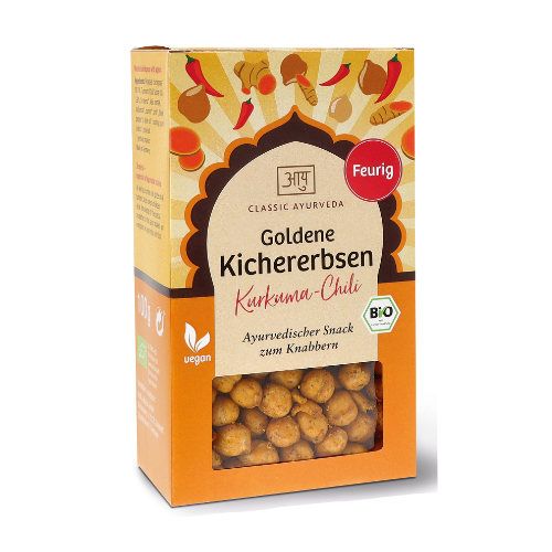 Goldene Kichererbsen – Kurkuma-Chili, Bio Ayurvedischer Bio-Snack zum Knabbern 100 g Classic Ayurveda 