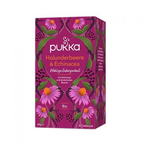 Holunderbeere & Echinacea Tee, Bio Bio-Früchtetee mit Johannisbeerenextrakt 20 Beutel / 40 g Pukka 