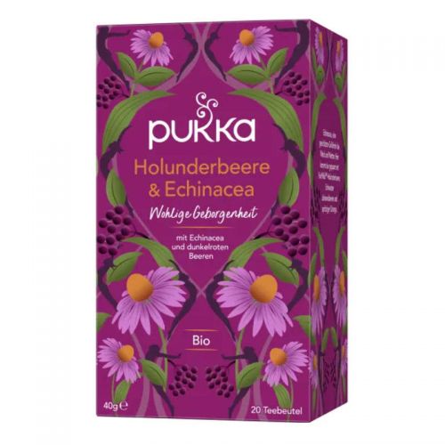 Holunderbeere & Echinacea Tee, Bio Bio-Früchtetee mit Johannisbeerenextrakt 20 Beutel / 40 g Pukka 
